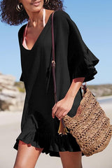 Curvva® V Neck Solid Color Cover Up