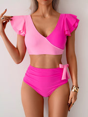 Curvva® Womens High Waisted Bathing Suits Tummy Control Two Piece Swimsuits Ruffle Bikini Sets Criss Cross Ruched Swimwear