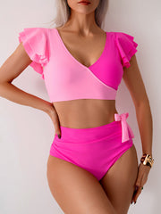Curvva® Womens High Waisted Bathing Suits Tummy Control Two Piece Swimsuits Ruffle Bikini Sets Criss Cross Ruched Swimwear