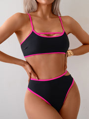 Curvva® Women's Bikini Sets High Waisted Color Block Swimwear Sexy Cut Out Bathing Suit Sporty Two Piece Swimsuits