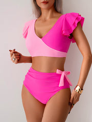 Curvva® Womens High Waisted Bathing Suits Tummy Control Two Piece Swimsuits Ruffle Bikini Sets Criss Cross Ruched Swimwear