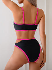 Curvva® Women's Bikini Sets High Waisted Color Block Swimwear Sexy Cut Out Bathing Suit Sporty Two Piece Swimsuits