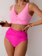 Curvva® Women's High Waisted Bikini Sets Solid Pleated 2 Piece Swimsuits Sexy Beach Sets with Removable Pads