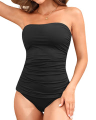 Curvva® Women's Bandeau Bikini Swimsuits 2 Piece Strapless Tummy Control Bathing Suit
