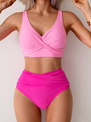 Curvva® Women's High Waisted Bikini Sets Solid Pleated 2 Piece Swimsuits Sexy Beach Sets with Removable Pads