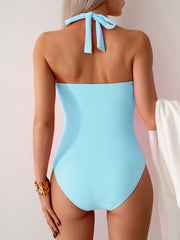 Curvva® Women's One Piece Swimsuit V Neck Halter Swimwear Twist Front Ruched Tummy Control Bathing Suit