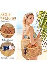Curvva® Women's Swimming Beach Bag Portable One Shoulder Storage Bag Crossbody Bag Versatile Mesh Bag
