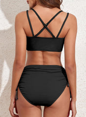 Curvva® Women's Bikini Sets Two Piece Swimsuit V Neck High Waisted Ruched Tummy Control Bathing Suit
