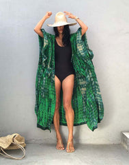 Curvva® Green Hooded Printed Beach Vacation Swimsuit Cover Up