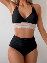 Curvva® Two Piece High Waisted Bikini Sets Tummy Control Color Block Suspender Swimwear