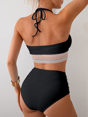 Curvva® Two Piece High Waisted Bikini Sets Tummy Control Color Block Suspender Swimwear