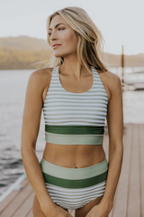 Curvva® Olive Drab Colorblock Cut Back Bikini Set
