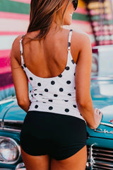 Curvva® Polka Dot Tie Front Blouson Tankini Set