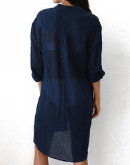 Curvva® Navy Pocket Long Sleeve Cover Up