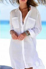 Curvva® White Pocket Long Sleeve Cover Up