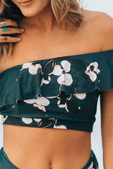 Curvva® One Shoulder Green Wave Crop Orchid Bikini Set