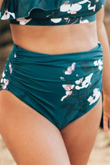Curvva® One Shoulder Green Wave Crop Orchid Bikini Set