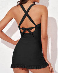 Curvva® Deep V Cross-Back Ruched One-Piece Swimsuit