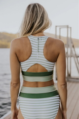 Curvva® Olive Drab Colorblock Cut Back Bikini Set