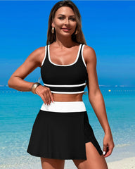 Curvva® High Waisted Bikini Sets Tummy Control Swim Skirt Two Piece Swim Suit Tummy Control Color Block Bathing Suit