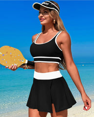 Curvva® High Waisted Bikini Sets Tummy Control Swim Skirt Two Piece Swim Suit Tummy Control Color Block Bathing Suit