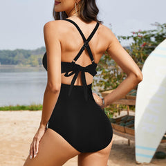 Curvva® Women's One Piece Swimsuits Tummy Control Cutout High Waisted Bathing Suit Wrap Tie Back