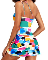 Curvva® Women One Piece Swim Dress One Shoulder Swimsuit with Skirt