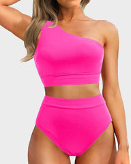 Curvva® High-Waist One-Shoulder Tummy Control Bikini Set