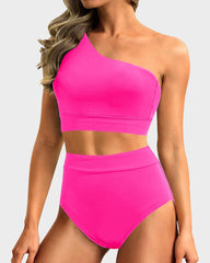 Curvva® High-Waist One-Shoulder Tummy Control Bikini Set
