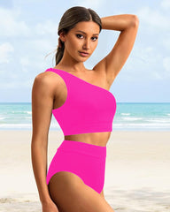 Curvva® High-Waist One-Shoulder Tummy Control Bikini Set