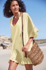 Curvva® V Neck Solid Color Cover Up