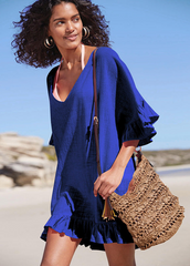 Curvva® V Neck Solid Color Cover Up