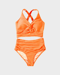 Curvva® Textured Knot-Front High-Waisted Bikini Set