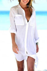 Curvva® White Pocket Long Sleeve Cover Up
