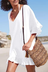 Curvva® V Neck Solid Color Cover Up